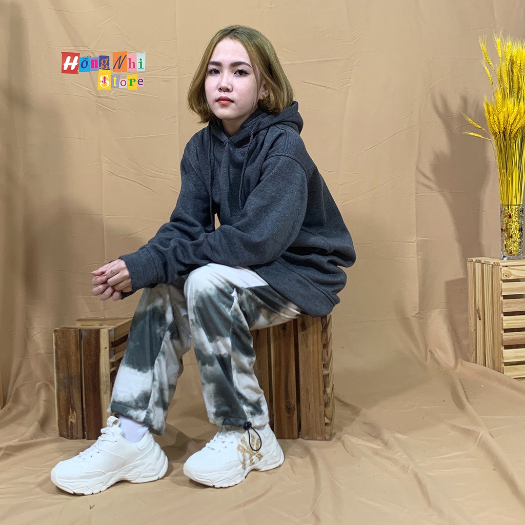 Quần Jogger 3D Ulzzang Unisex Jogger Loang Màu Dây Rút Lai Ống Rộng Xám Đậm - MM