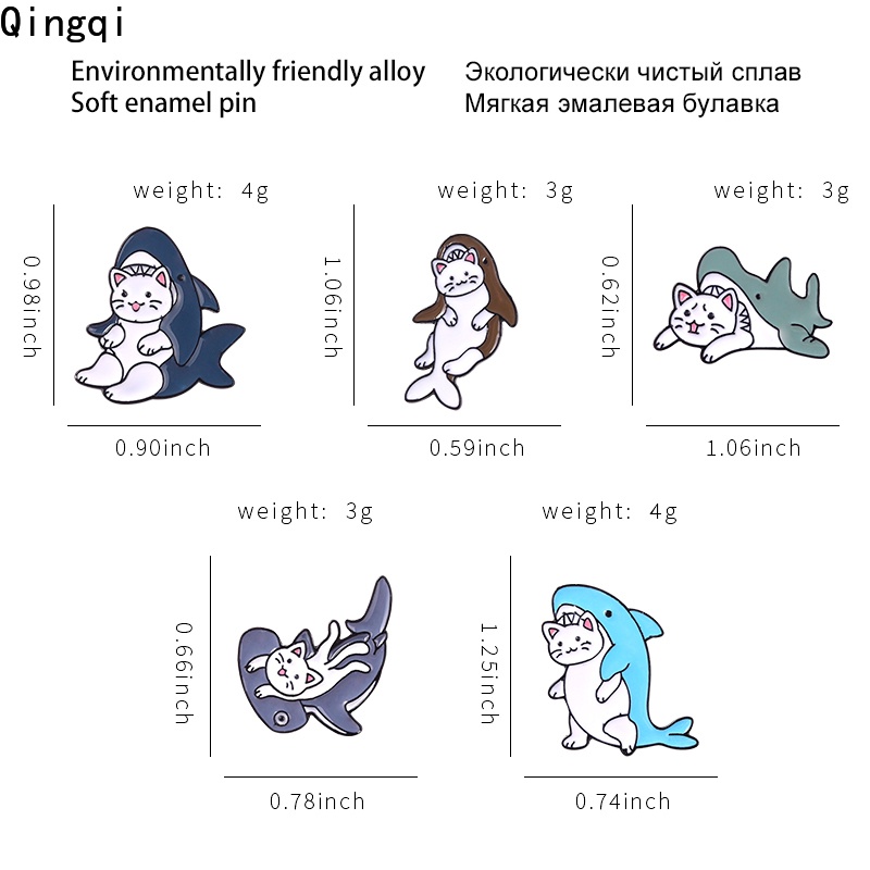 Ghim cài áo Miss Zoe hình mèo hóa trang cá mập hoạt hình dễ thương