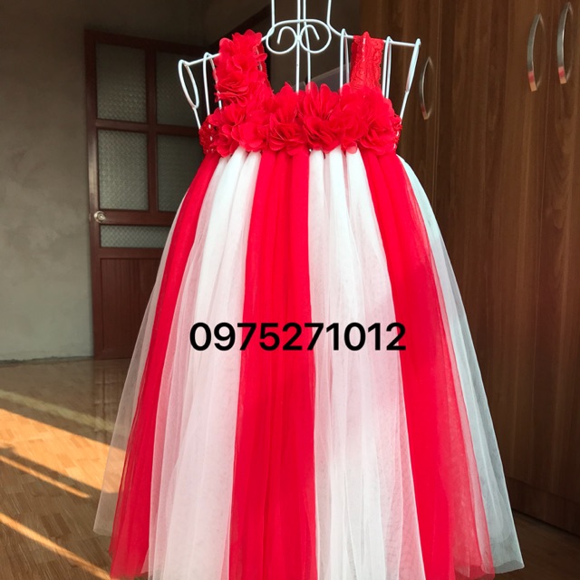 Đầm tutu cho bé ❤️FREESHIP❤️ Đầm tutu đỏ pha trắng hoa dải cho bé gái 0 đến 8 tuổi