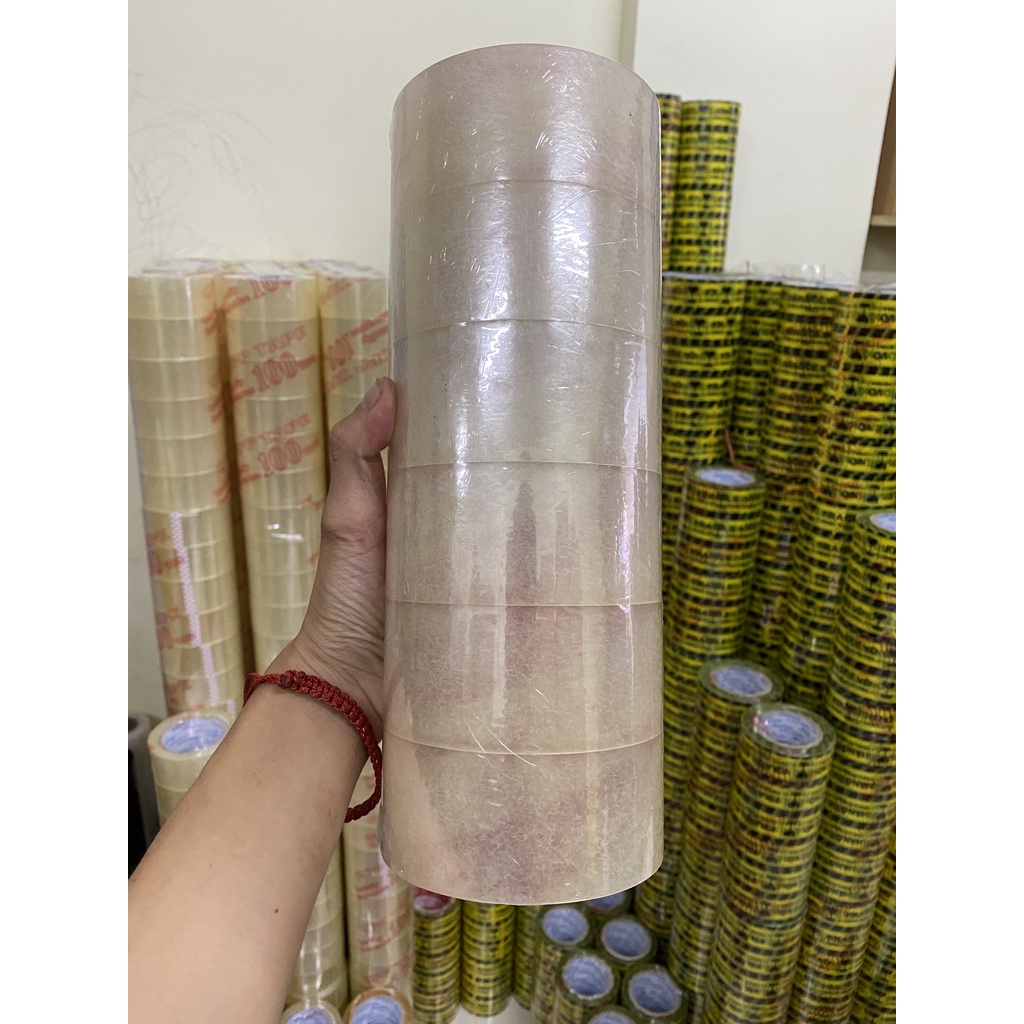 Băng keo trong, đục, nặng 1kg, gồm 6 cuộn