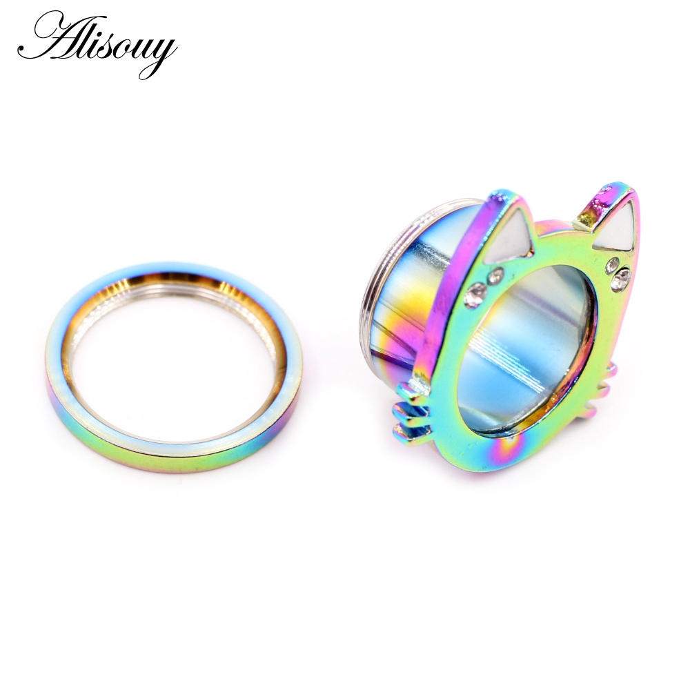 Alisouy Set 2 Khuyên Nong Tai Hình Mèo Bằng Thép Không Gỉ 6-16mm