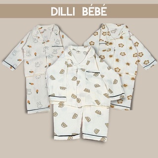 Đồ bộ ngủ áo quần Pijama tay dài quần dài vải đũi xốp Gấu cho bé trai bé gái trẻ em - Dilli Bebe
