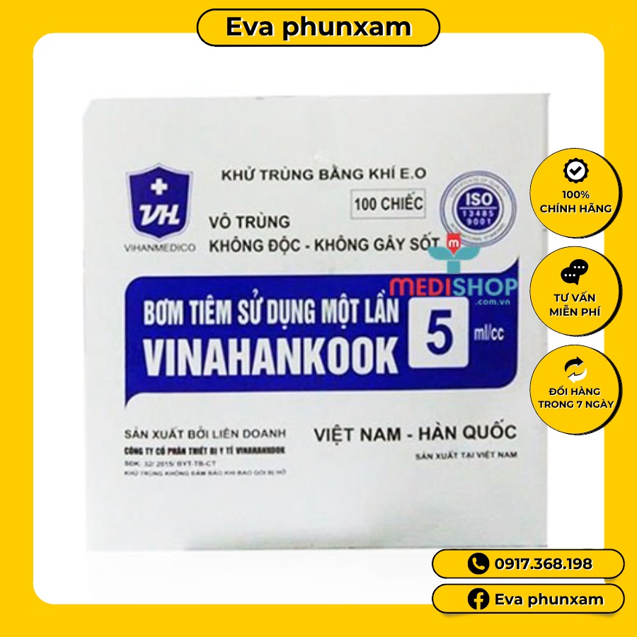1 hộp Kim tiêm y tế 5cc 100c dùng trong spa thẫm mỹ viện lấy máu prp