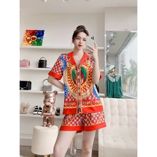 PIJAMA ĐÙI - CỘC TAY PHƯỢNG HOÀNG LỬA ĐỎ N005 LỤA XƯỚC