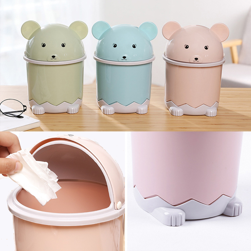 Thùng rác mini để bàn hình gấu hoạt hình đáng yêu nhiều màu sắc