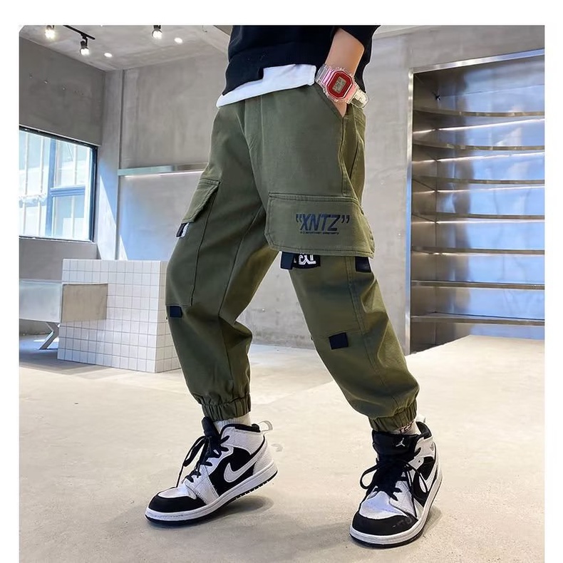 Quần Cotton Nguyên Chất 3 Túi Lớn Phong Cách Hàn Quốc Chống Mài Mòn Mùa Thu Đông Thường Ngày Cho Bé Trai