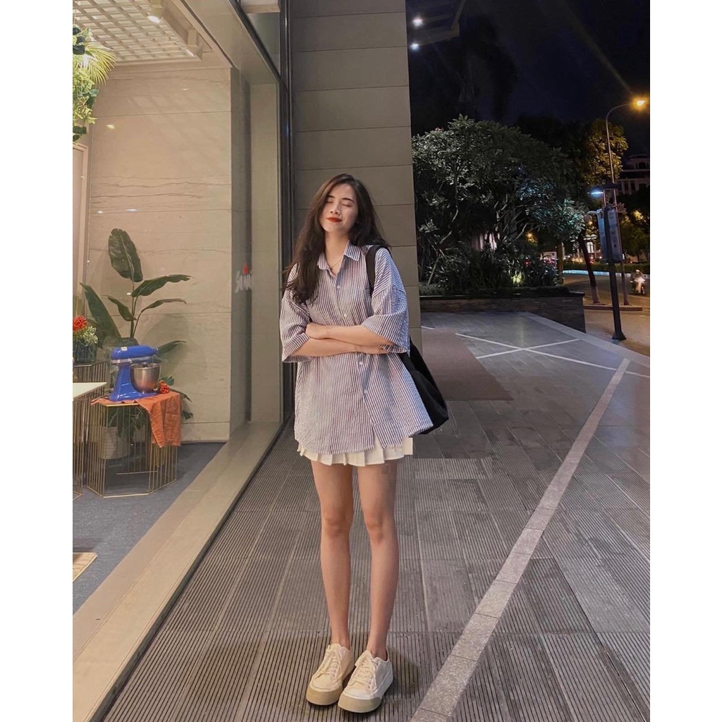 Áo Thun Kẻ Xốp Trơn Stormi.st SIÊU HOT 🏵️ Áo sơ mi form rộng tay lỡ kiểu dáng học sinh, sinh viên, oversize 🏵️