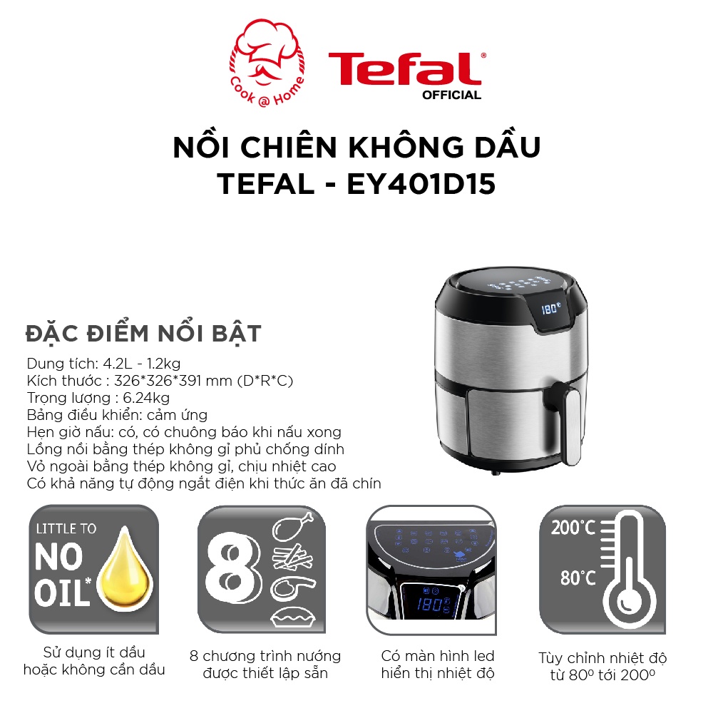 Nồi chiên không dầu Tefal EasyFry Deluxe EY401D15 - 4.2L - 1500W