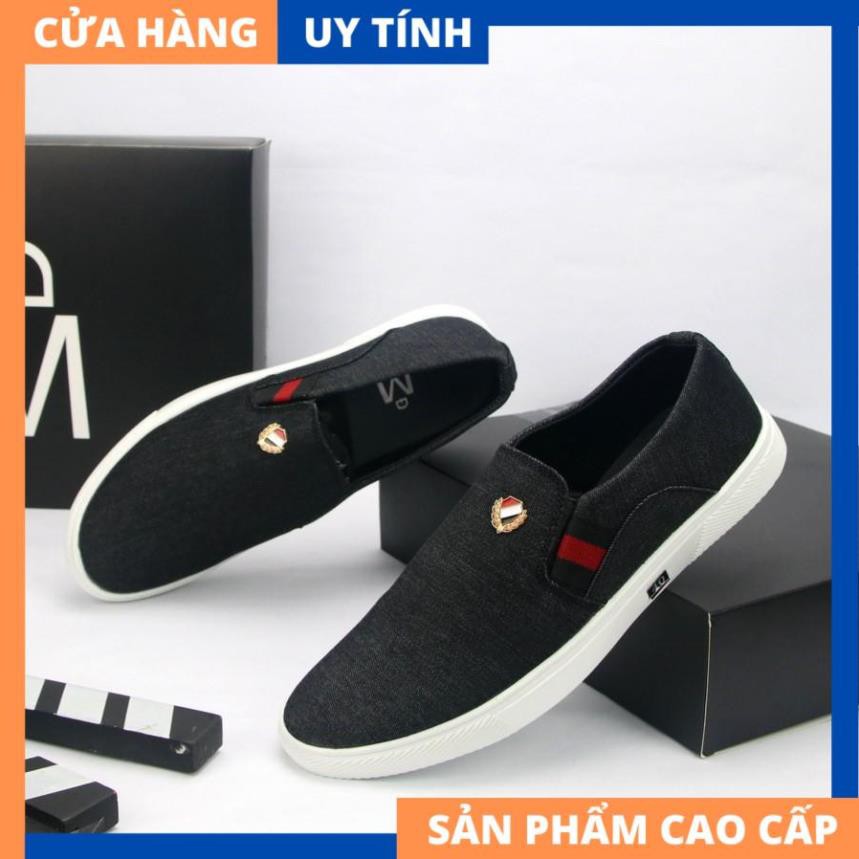 Giày lười vải nam thân đen đế trắng VP361 GấuNâu [HÀNG CAO CẤP] | BigBuy360 - bigbuy360.vn