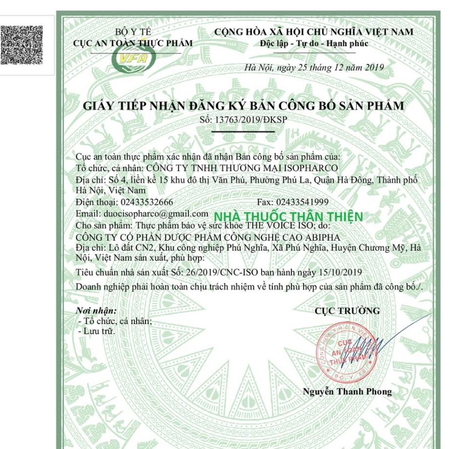 The Voice ISO - Hỗ trợ giảm các triệu chứng của viêm thanh quản (Hộp 30 viên)
