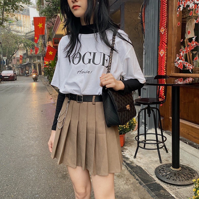 Chân váy xếp ly dạ kèm đai xích | BigBuy360 - bigbuy360.vn
