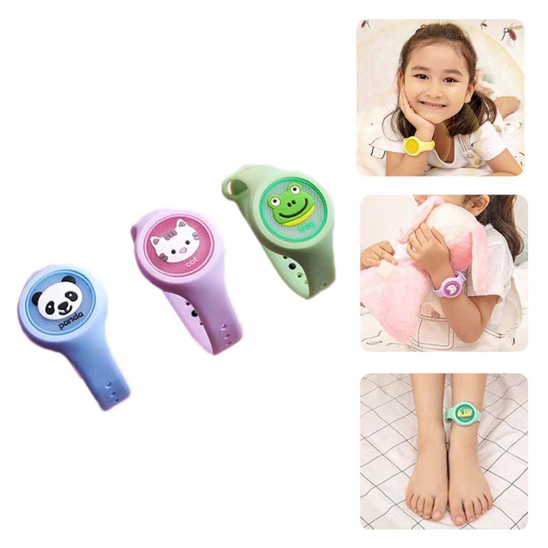 Set 3 Đồng Hồ Đeo Tay Chống Muỗi Họa Tiết Hoạt Hình Có Đèn LED Phát Sáng Cho Bé