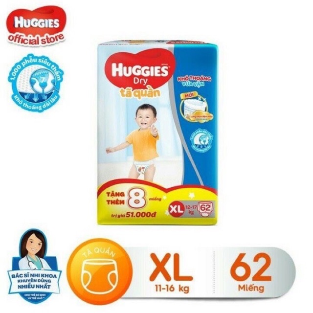 [tặng 8 miếng tã quần] TÃ QUẦN HUGGIES M74+8/L68+8/XL62+8/XXL56+8