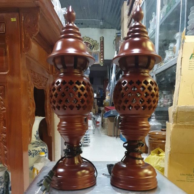 Cặp đèn điện gỗ tràm bông vàng