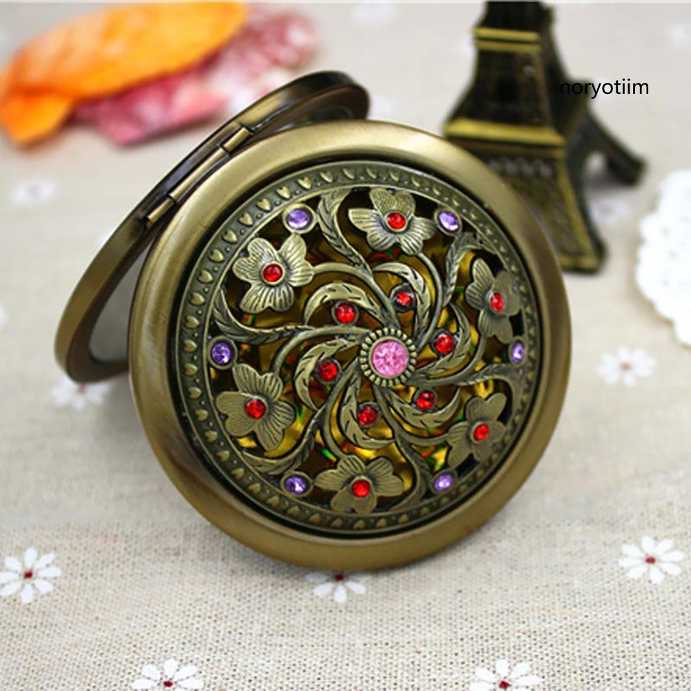Gương Trang Điểm Mini Hai Mặt Hình Tròn Thiết Kế Khoét Rỗng Phong Cách Cổ Điển