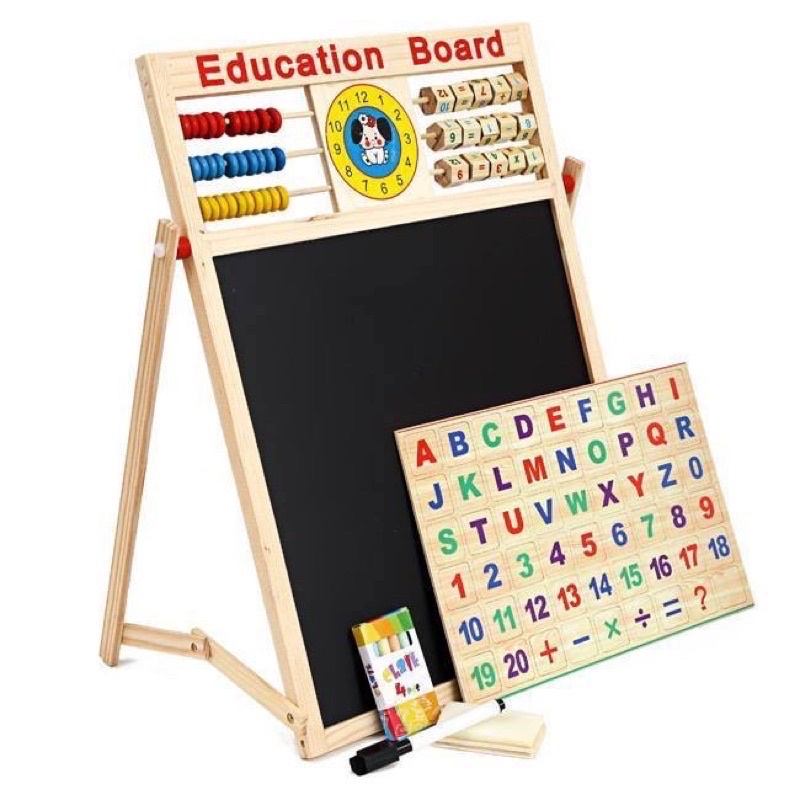 Bảng viết 2 mặt Education Board bảng học chữ cái và chữ số có nam châm tặng kèm bút phấn và khăn lau bảng Binkids TB07