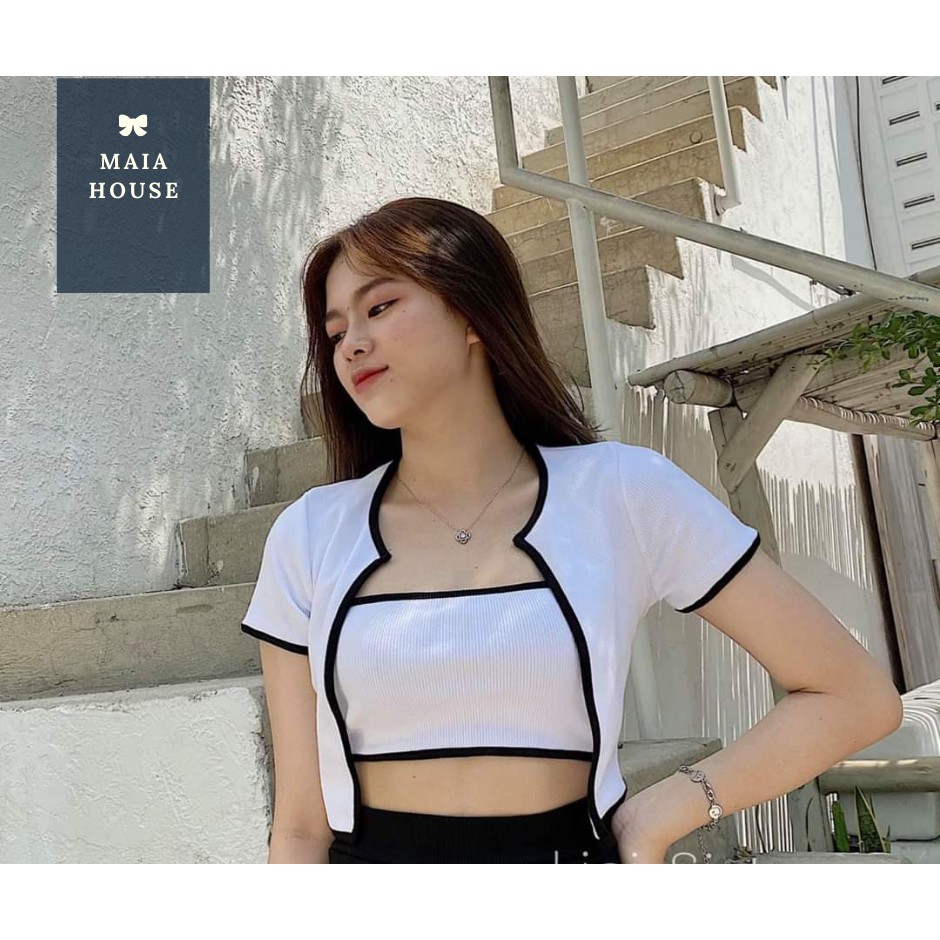 Hình thật và video tự quay. Set croptop áo ống kèm khoát ngoài tinh tế, sexy. chất thun gân dày dặn | BigBuy360 - bigbuy360.vn