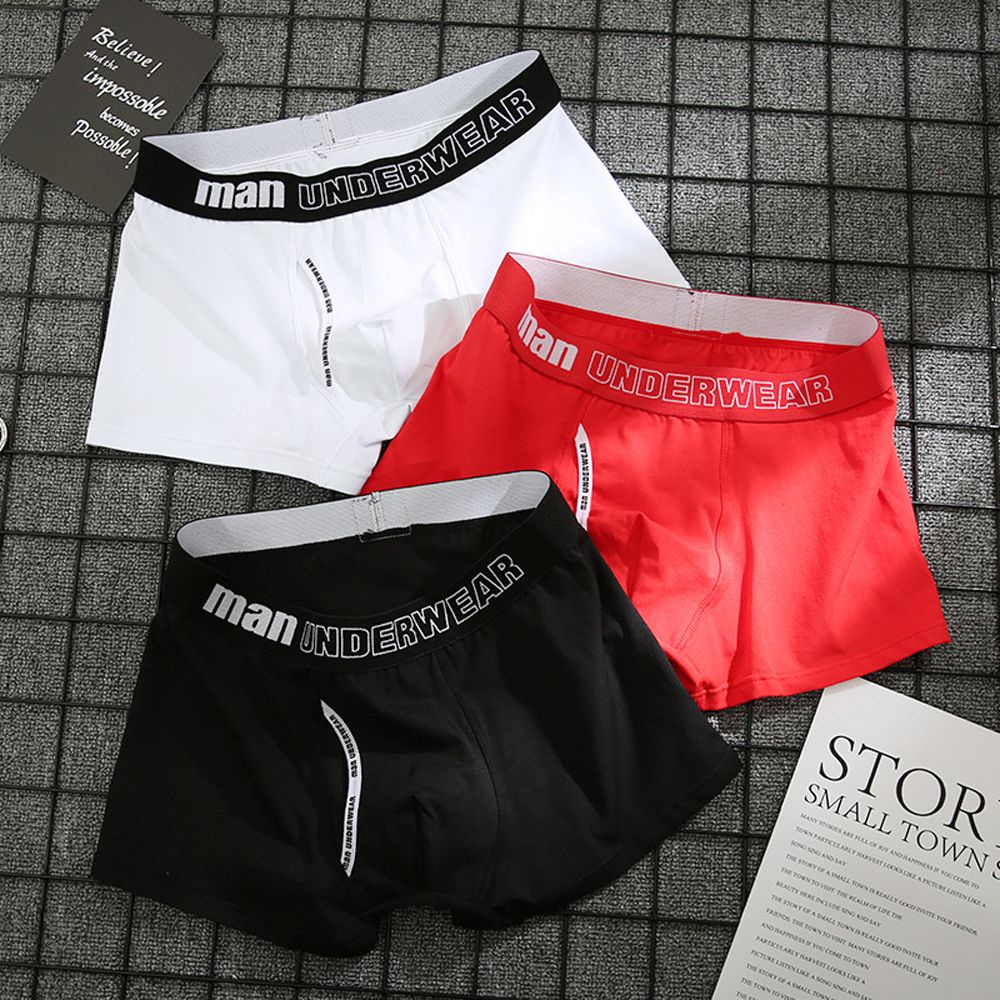 LOMBARD Quần lót boxer không đường may thoáng khí thoải mái màu trơn in chữ phong cách Hàn Quốc có size lớn cho nam