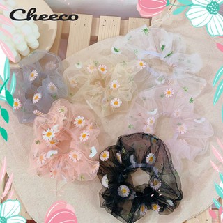 [MẪU HOT] Scrunchies vải lưới thêu hoa cúc họa mi nhỏ nhiều màu phong cách Hàn Quốc