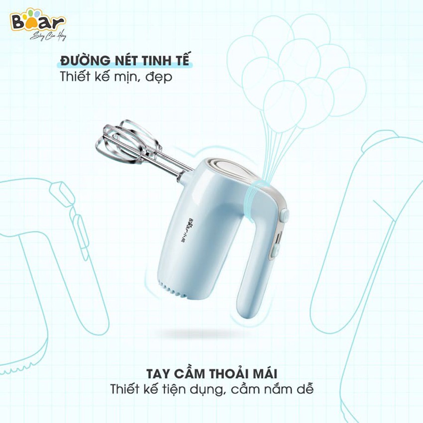 Máy đánh trứng đánh kem cầm tay Bear 5 tốc độ đánh, công suất 125W  (Hàng nhập khẩu, bảo hành 18 tháng) – KitchenMart