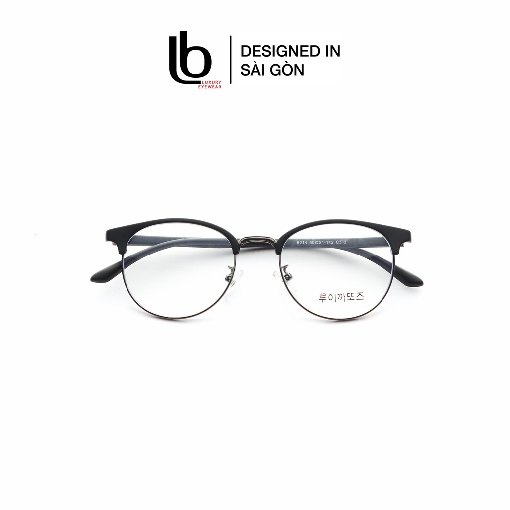 Gọng kính mắt cận tròn Hàn Quốc - Vành kim loại, phối càng nhựa dẻo HQ10 214 - LB Eyewear