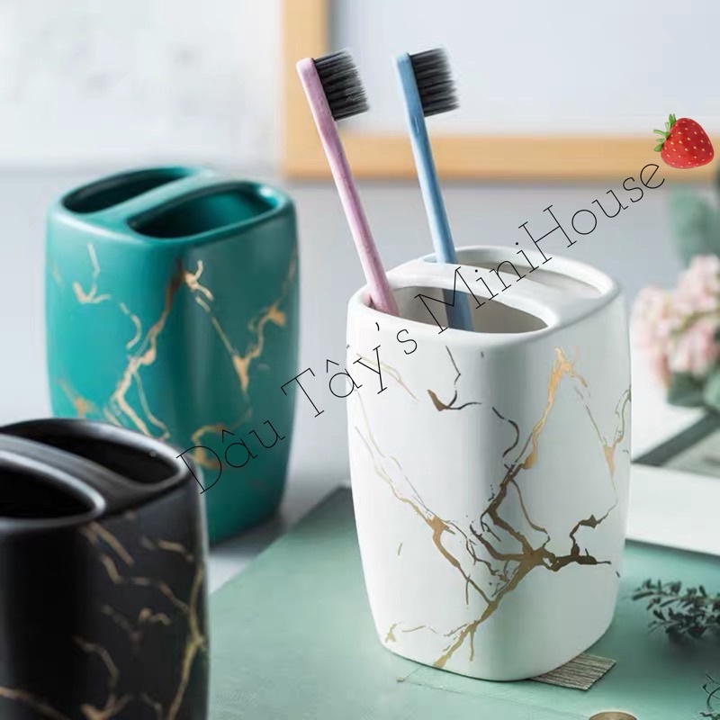 Bộ đồ dùng nhà tắm gốm sứ vân đá nhiều màu