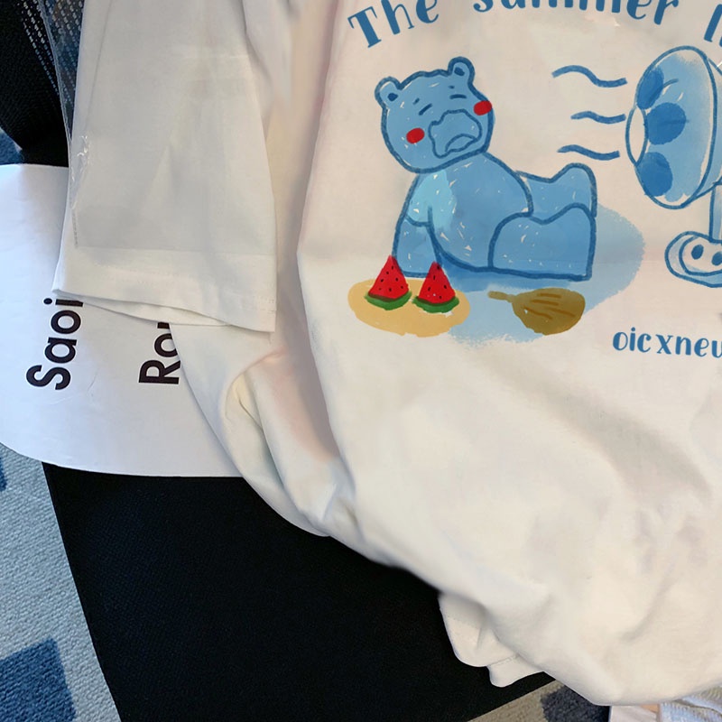 Áo Thun Nữ Dáng Rộng In Hình Gấu Hoạt Hình Dễ Thương Size 3XL