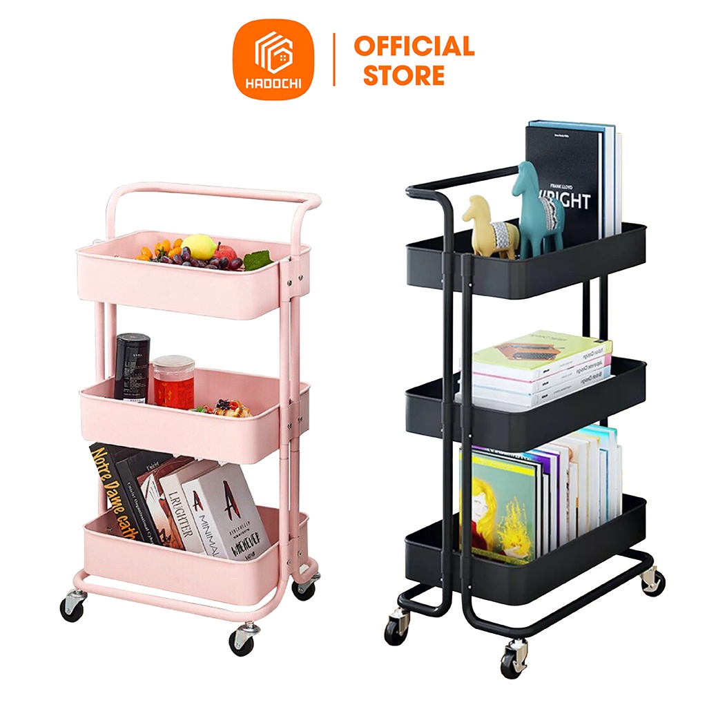 Kệ Để Đồ 3 Tầng HADOCHI Đựng Bỉm Sữa - Đựng Đồ Đa Năng - Có Bánh Xe IKEA