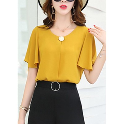 GOTI - Áo Lụa Công Sở Nữ Cao Cấp Cổ V Tay Cánh Tiên Dáng Suông Rộng Bigsize 3116