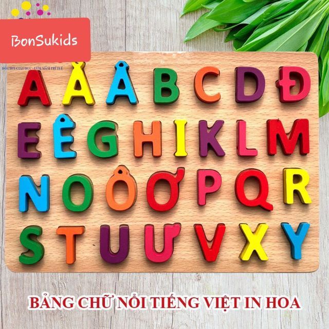 Bảng chữ cái Tiếng Việt in thường, in hoa bằng gỗ