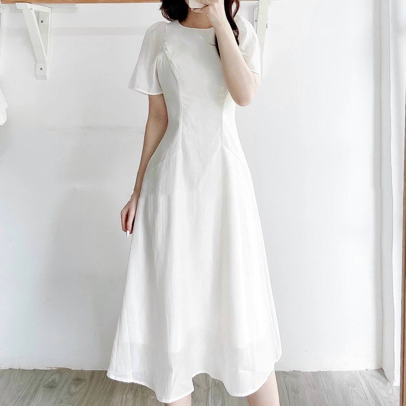 Đầm dự tiệc midi hồng vai đính hạt | BigBuy360 - bigbuy360.vn