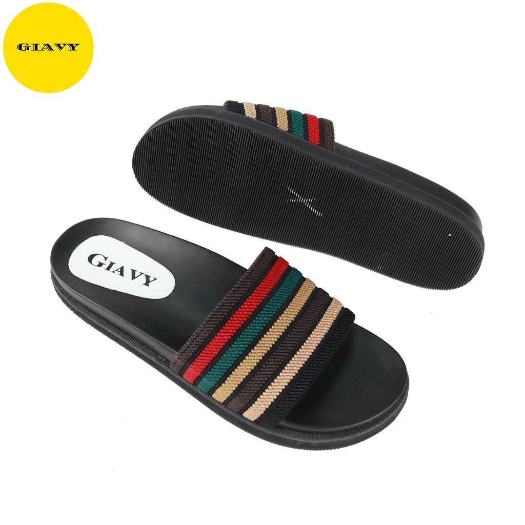 Dép nữ quai ngang sọc mix màu xinh xắn, đế cao  A82 - GIÀY GIAVY