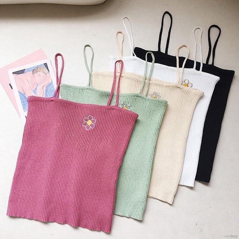 Áo dệt kim nữ không tay thêu hoa