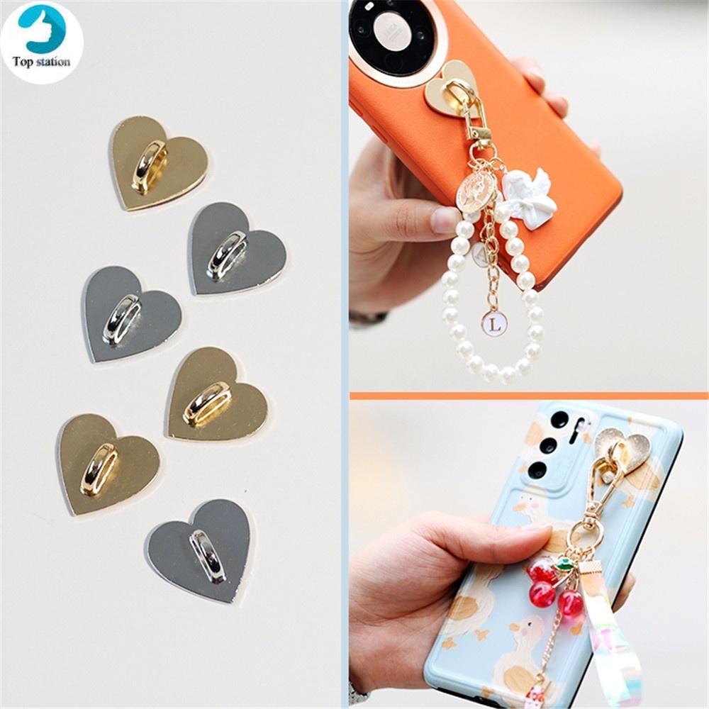 Móc gắn dây treo điện thoại bằng kim loại hình trái tim phong cách Hàn Quốc