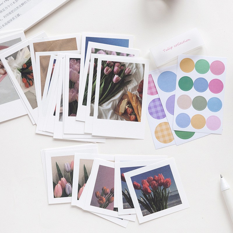 Set Ảnh Polaroid Trang Trí Nhiều Chủ Đề Kèm Sticker Chấm Tròn Trang Trí Bullet Journal/ Góc Học Tập/ Điện Thoại