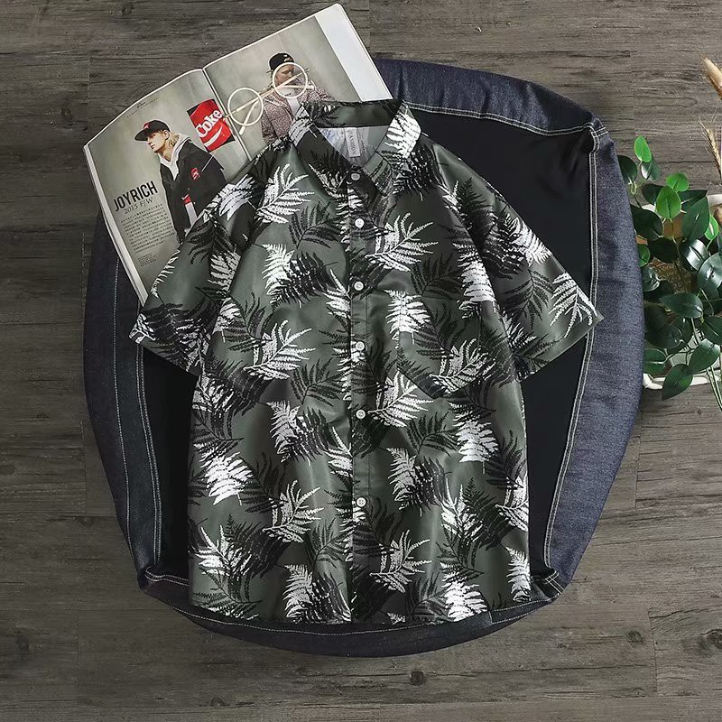 Summer Hawaiian style floral print short-sleeved shirt for men and women