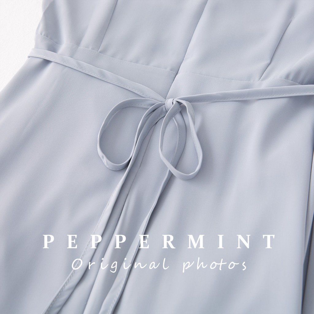 Đầm Voan Dài Tay Cổ Chữ V Xếp Ly Phối Dây Thắt Eo Thanh Lịch 42049