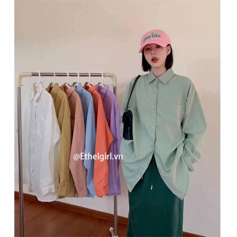 Áo Sơ Mi Tay Dài Dáng Rộng Màu Sắc Đơn Giản 7 Màu Lựa Chọn Thời Trang Cho Nữ