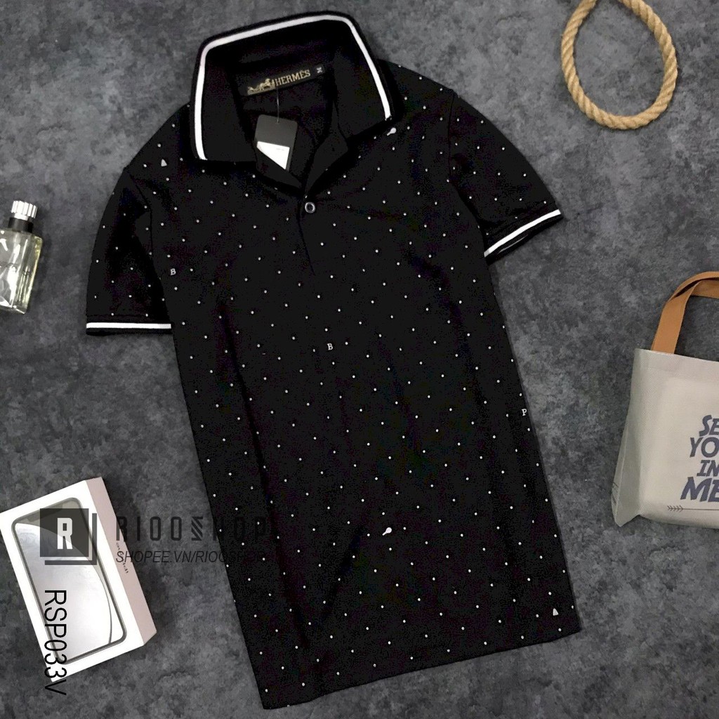 Áo thun nam chấm bi có cổ cao cấp phối bo viền tay RSP033V - áo polo nam Riooshop | BigBuy360 - bigbuy360.vn