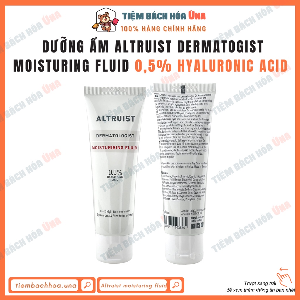 Kem dưỡng ẩm cấp nước Altruist 0,5% HYALURONIC ACID HA Dermatogist moisturing fluid cho da khô 50ml