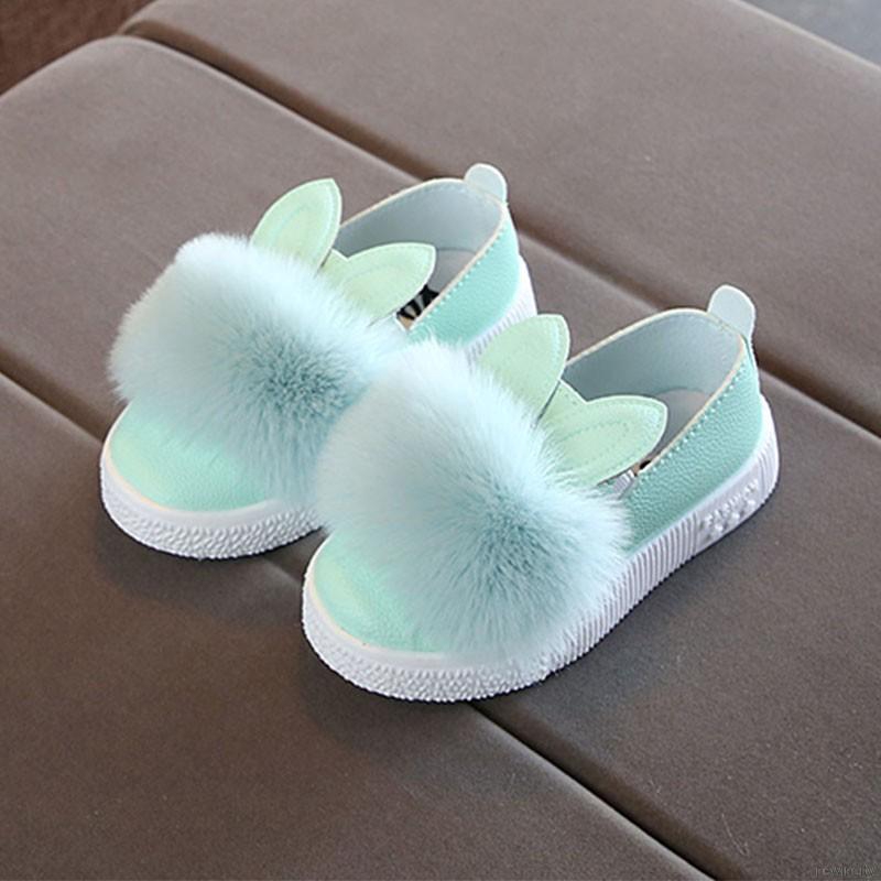 Giày Búp Bê Tai Thỏ Phối Lông Dễ Thương Dành Cho Bé Gái