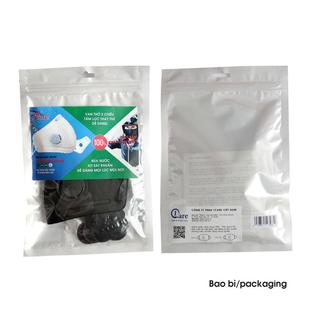 Khẩu trang nhựa đa năng 1Care Pro lọc bụi mịn PM5.0, kháng nước chống nắng 100% . Khẩu trang nhựa màu đen mạnh mẽ cá tín | BigBuy360 - bigbuy360.vn