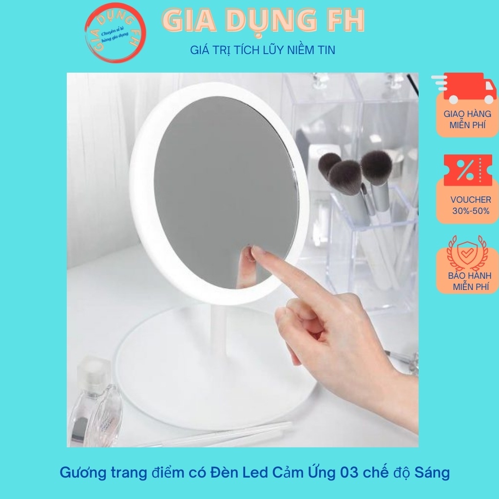 Gương trang điểm có Đèn Led Cảm Ứng 03 chế độ Sáng , Gương soi mặt làm đẹp Gia Dụng FH