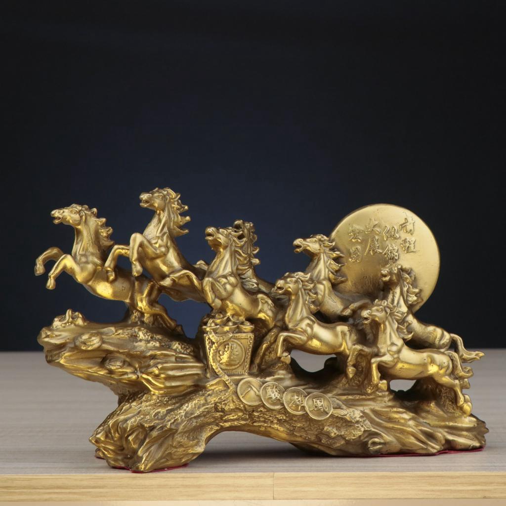 TƯỢNG MÃ ĐÁO THÀNH CÔNG (BÁT MÃ) BẰNG ĐỒNG THAU ĐÚC NGUYÊN KHỐI (DÀI 23 CM)