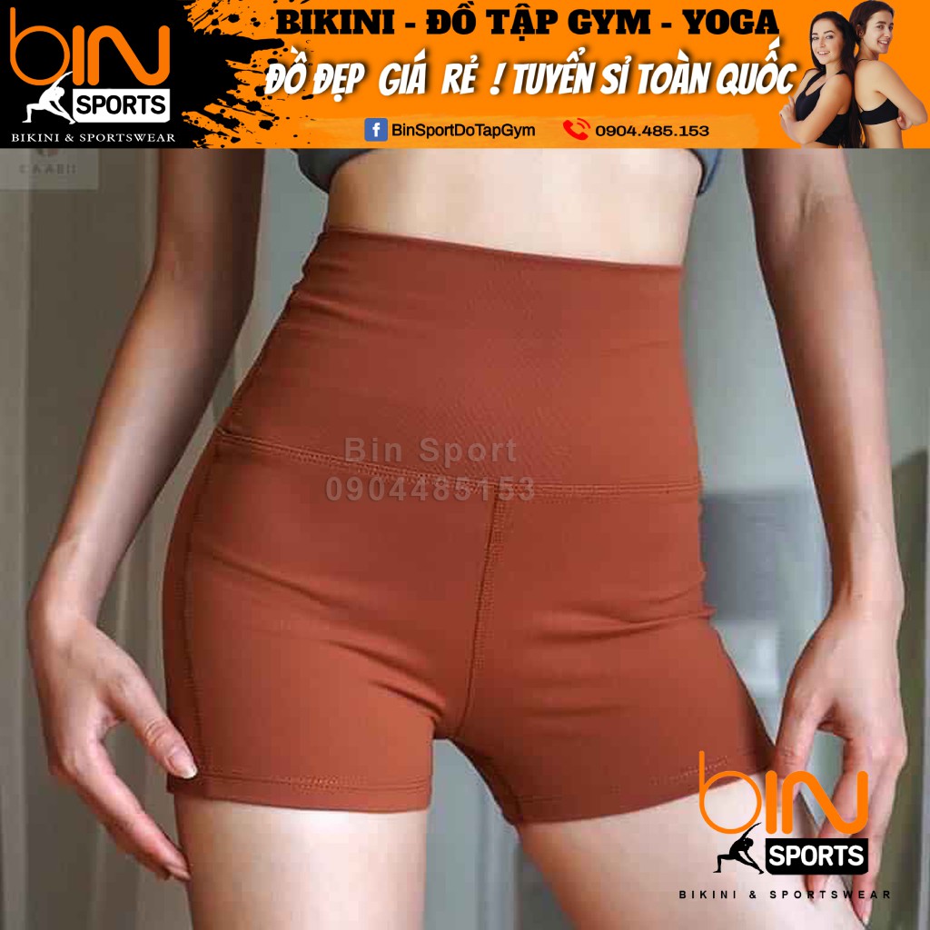 Quần tập gym nữ, quần đùi lưng cao thể thao Bin Sports Q038