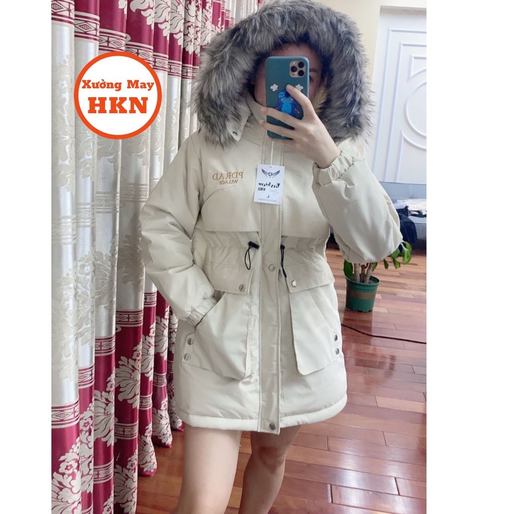 Áo Prdrad Nữ Thêu Nổi Dáng Dài Lót Lông Cừu Có Mũ Chất Lông Dày Dặn Cực Ấm Áp Mã 591 Xưởng May HNK