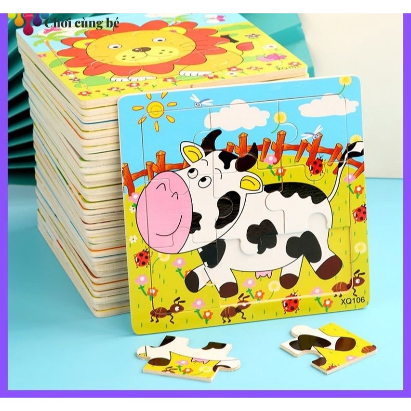 Đồ chơi xếp hình Tranh Ghép gỗ 9 miếng cho bé phát Triển Trí Tuệ