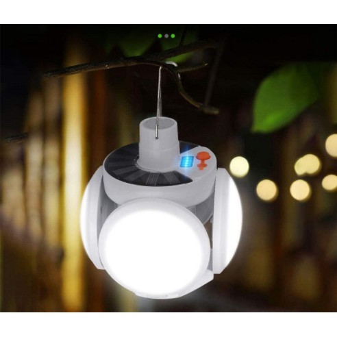 Đèn Năng Lượng Mặt Trời Tích Điện 40W, Đèn led cắm trại, Đèn bão, Đèn đi phượt siêu sáng, 4 Cánh E27 , 4 Chế độ sáng