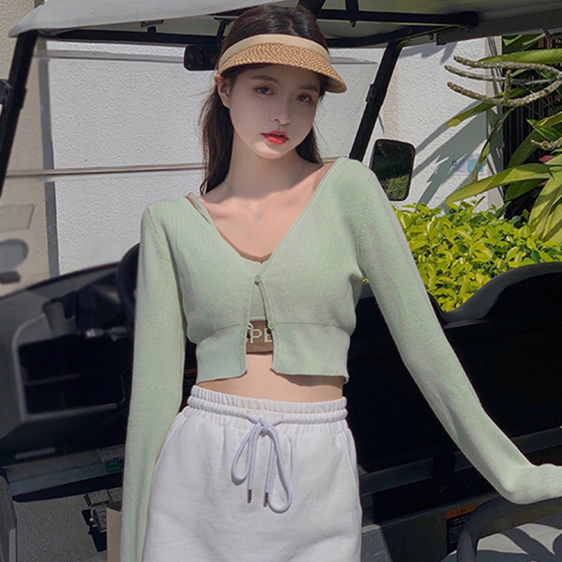 Áo khoác cardigan dệt kim mỏng cổ chữ V thời trang xuân hè nhiều màu tùy chọn cho nữ