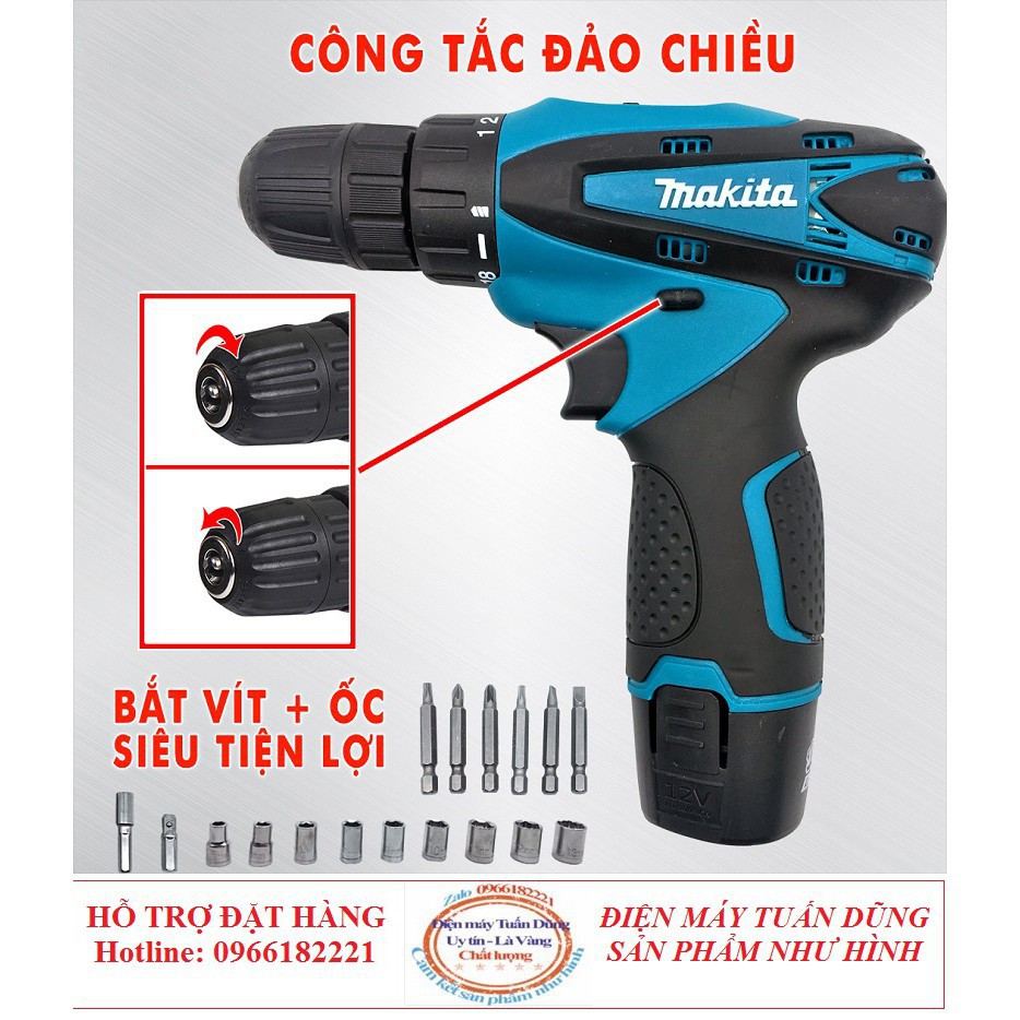 [CHÍNH HÃNG] Bộ máy khoan pin makita 12V – kèm 24 chi tiết [CAM KẾT CHÍNH HÃNG]